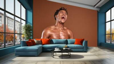 Fit african man with naked torso. Wall mural