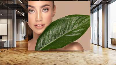 Natural beauty with green leaf. Wall mural