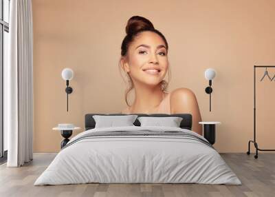 Smile beautiful brunette woman. Wall mural