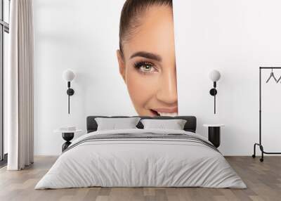 Smiling beautiful woman, closeup face portrait. Wall mural