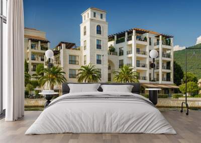 Sunny view of luxury apartments at the port of Tivat, Montenegro. Wall mural