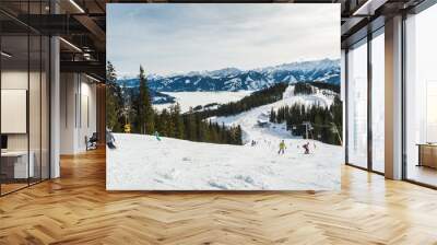 Sunny view of ski slope near Zell am Zee, Austria. Wall mural