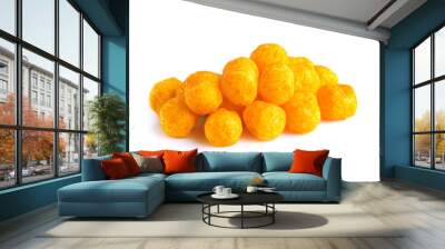 Cheese balls snack isolated over white background Wall mural