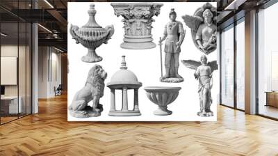 Collection of statues isolated on white background, image include clipping path for remove background Wall mural