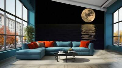 Full moon over cold night water Wall mural