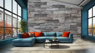 Gray brick wall background. Pattern of grey and rough sandstone wall texture. Gray brick wall  Modern. Wall mural