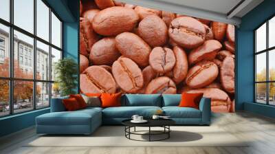 Roasted coffee beans, top view. Background image Wall mural