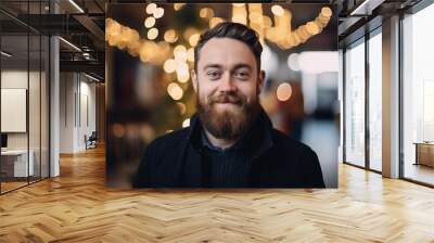 Portrait of a handsome man with beard and mustache in the city Wall mural