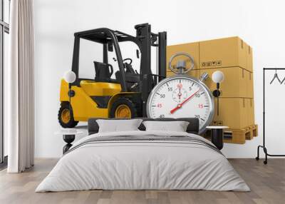 Forklift Truck with Boxes and Stopwatch Wall mural