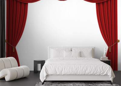 Red Curtains Isolated on White Background Wall mural