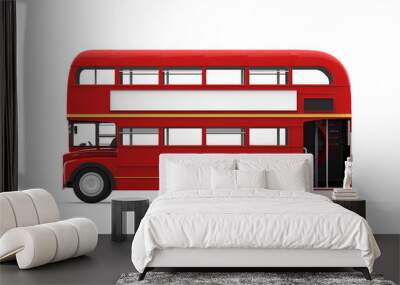 Red Double Decker Bus Isolated on White Background Wall mural