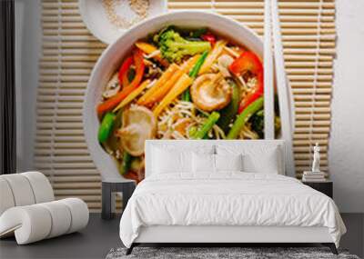 Asian food noodles with vegetables Wall mural