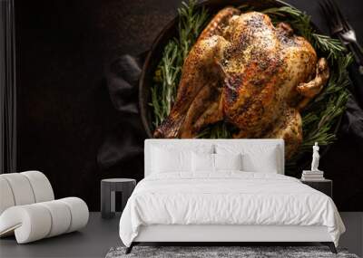 Christmas Turkey with Rosemary on Plate Wall mural