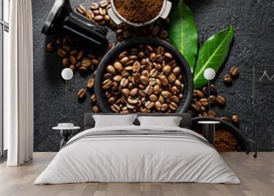 Coffee beans with props for making coffee Wall mural