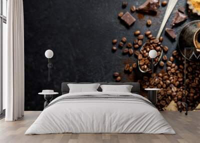 Coffee beans with props for making coffee Wall mural