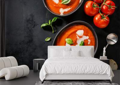 Creamy tomato soup served in bowl Wall mural