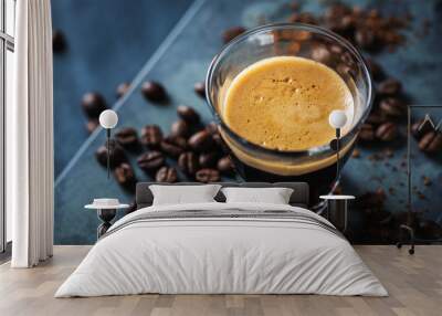 Fresh espresso served in cup on table Wall mural