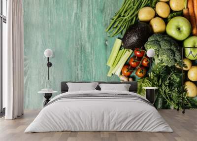 Fresh vegetables and fruits on table Wall mural