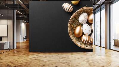 Golden eggs on black background Wall mural