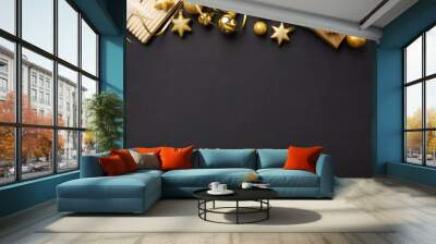 Golden silver christmas deco on black Wall mural