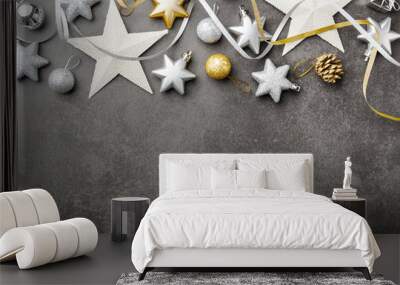 golden silver christmas deco on grey Wall mural