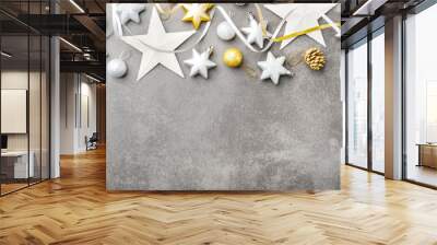 Golden silver christmas deco on grey Wall mural