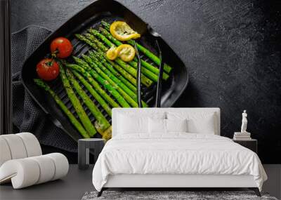 Grilled asparagus on grill pan Wall mural