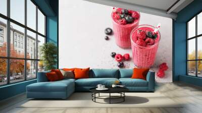 Healthy appetizing red smoothie dessert in glasses Wall mural