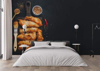 Raw chicken breast marinated with spices Wall mural