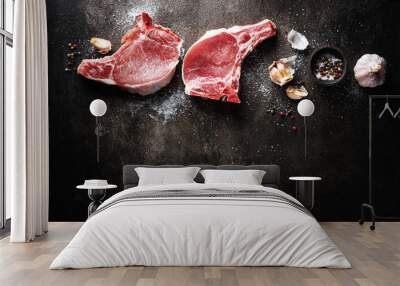 Raw meat with ingredients for cooking Wall mural