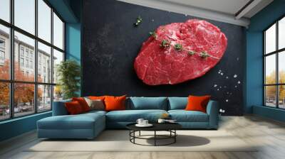 Raw meat with spices and herbs on table Wall mural