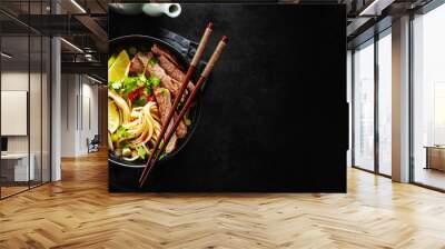 Tasty asian classic soup with noodles and meat Wall mural