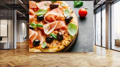 Traditional italian pizza on dark table Wall mural