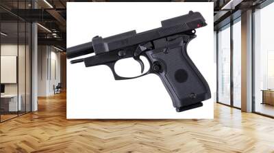 Black semi automatic handgun on a white background Wall mural