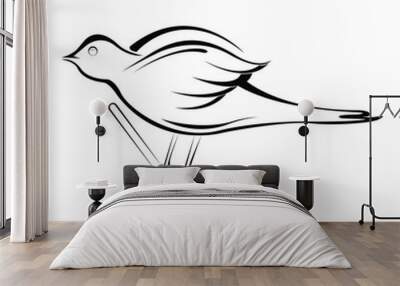 silhouette black bird on the white background Wall mural