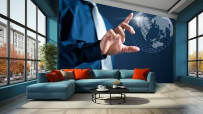 Businessman touch modern 3d digital world map Wall mural