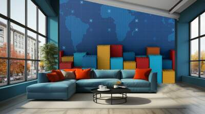 Container cargo ship in import export business logistic on digital world map Wall mural