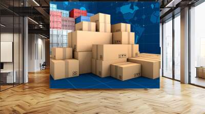 Stack of brown box packaging and container, shipping business, 3d rendering Wall mural