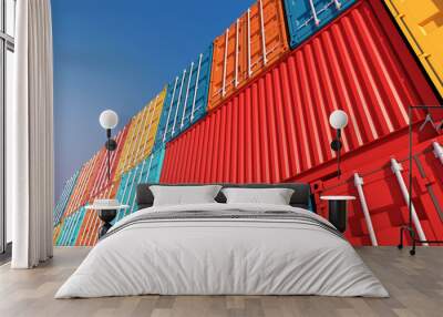 Stack of containers box, Cargo freight ship for import export business Wall mural