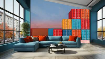 stack of containers box, cargo freight ship for import export business Wall mural