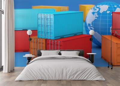 Stack of containers box, worldwide of  import export business Wall mural