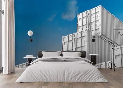 Stack of white containers box, Cargo freight ship for import export 3D Wall mural