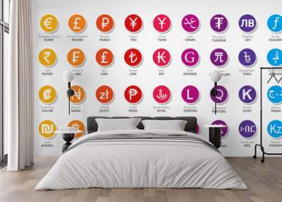 Currency icons vector flat illustration 48 Wall mural