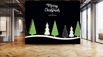 Modern greeting card Merry Christmas. Vector illustration with Christmas tree. In the colors green, black. Wall mural