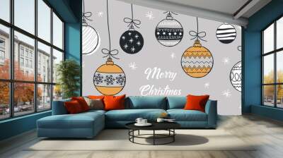 set of hand drawn christmas baubles. decoration isolated elements. doodles and sketches vector illus Wall mural