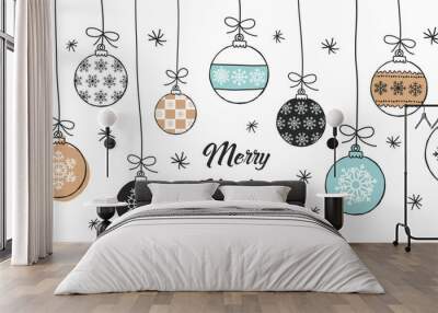 Set of hand drawn christmas baubles. Decoration isolated elements. Doodles and sketches vector illustration  Wall mural