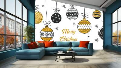 Set of hand drawn christmas baubles. Decoration isolated elements. Doodles and sketches vector illustration  Wall mural