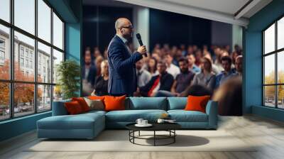 Happy businessman speaking in a conference room Wall mural