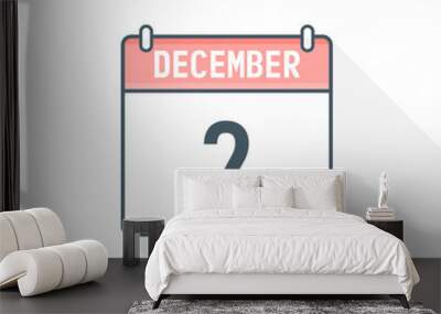 2nd December calendar icon. December 2 calendar Date Month icon vector illustrator Wall mural