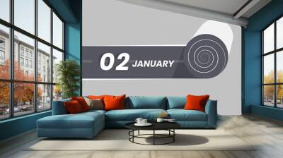 January 2 calendar icon rolling inside the road. 2 January Date Month icon vector illustrator. Wall mural